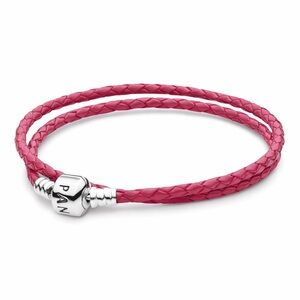 PANDORA DOUBLE PINK LEATHER WRAP BRACELET - PRE-OWNED